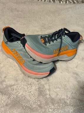 Hoka Men's Sage Green Running Shoes with Coral & Orange Accents